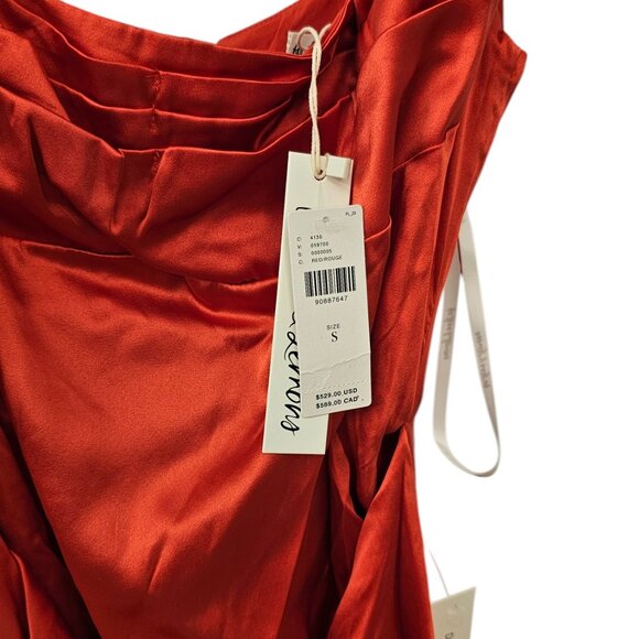 For Love & Lemons Anisa Asymmetrical Fringe Silk Midi Dress, Red, Size Small,NWT - Picture 7 of 12